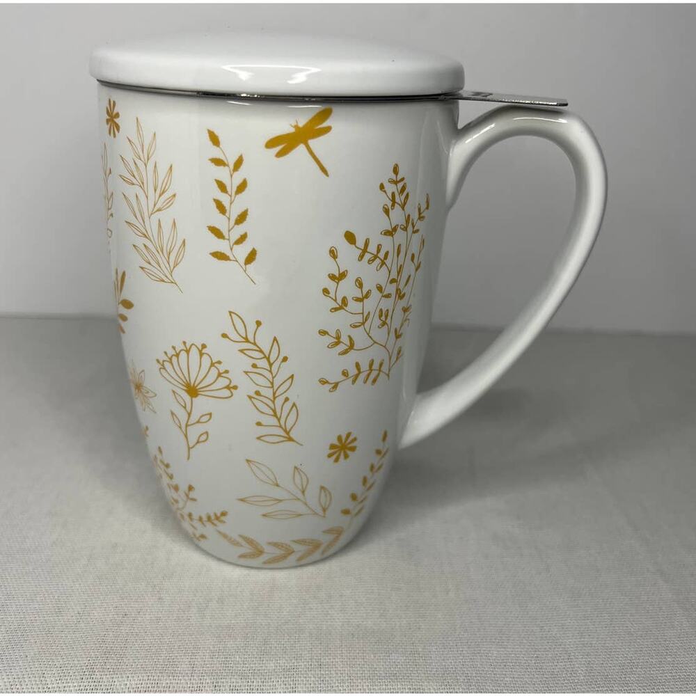 Tea Cup Immaculife Tea Infuser with Lid Teaware Filter 16OZ Platinum Dragonfly